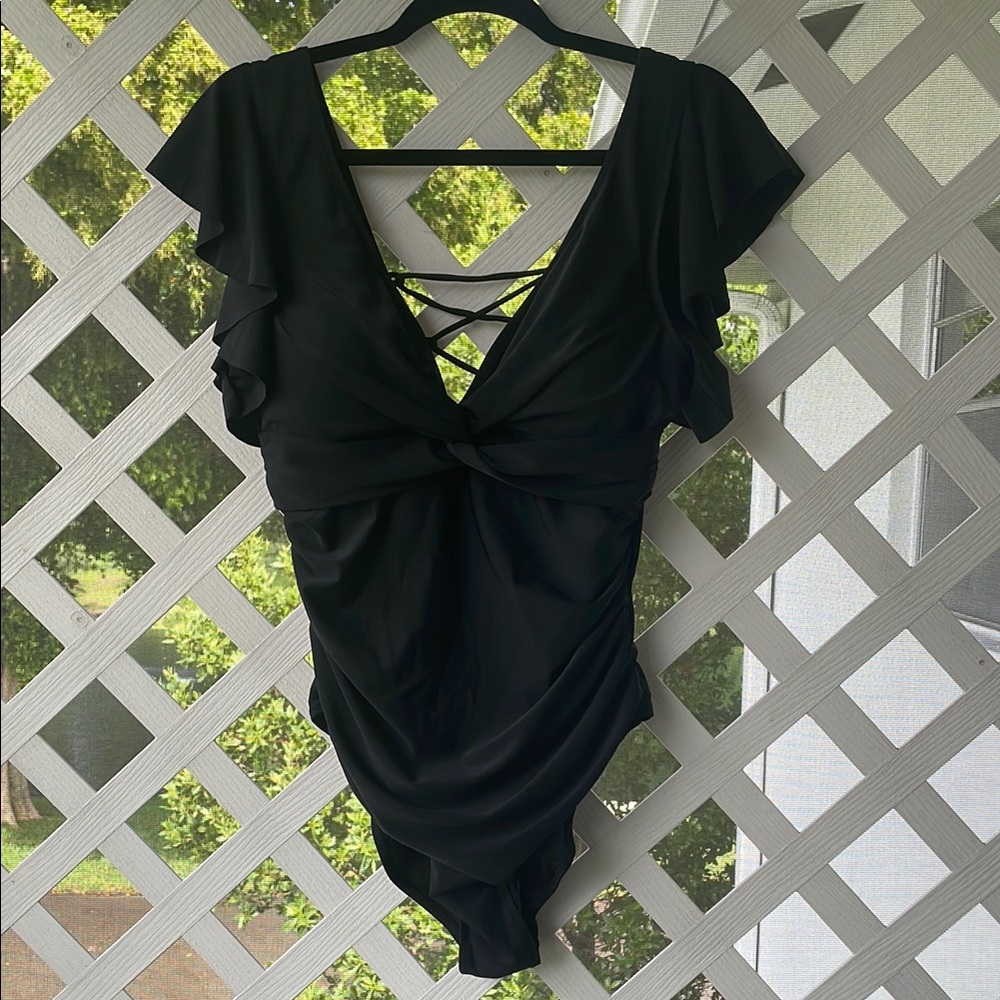 Blooming Jelly V-Neck Lace-Up Back Ruffle Sleeve Swimsuit - Picture 2 of 13